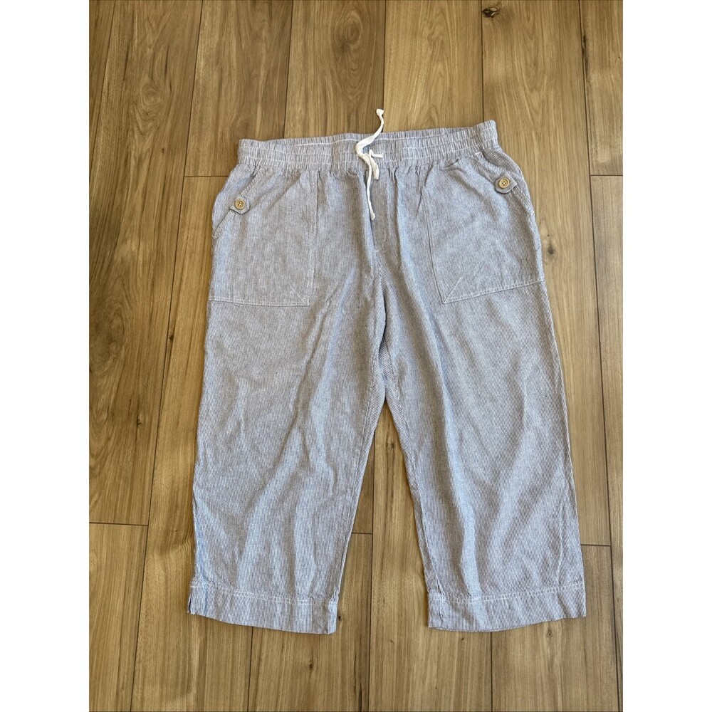 Westbound Womens Linen Blend Capri Pants Sz 2X Cropped Striped Boho Nautical